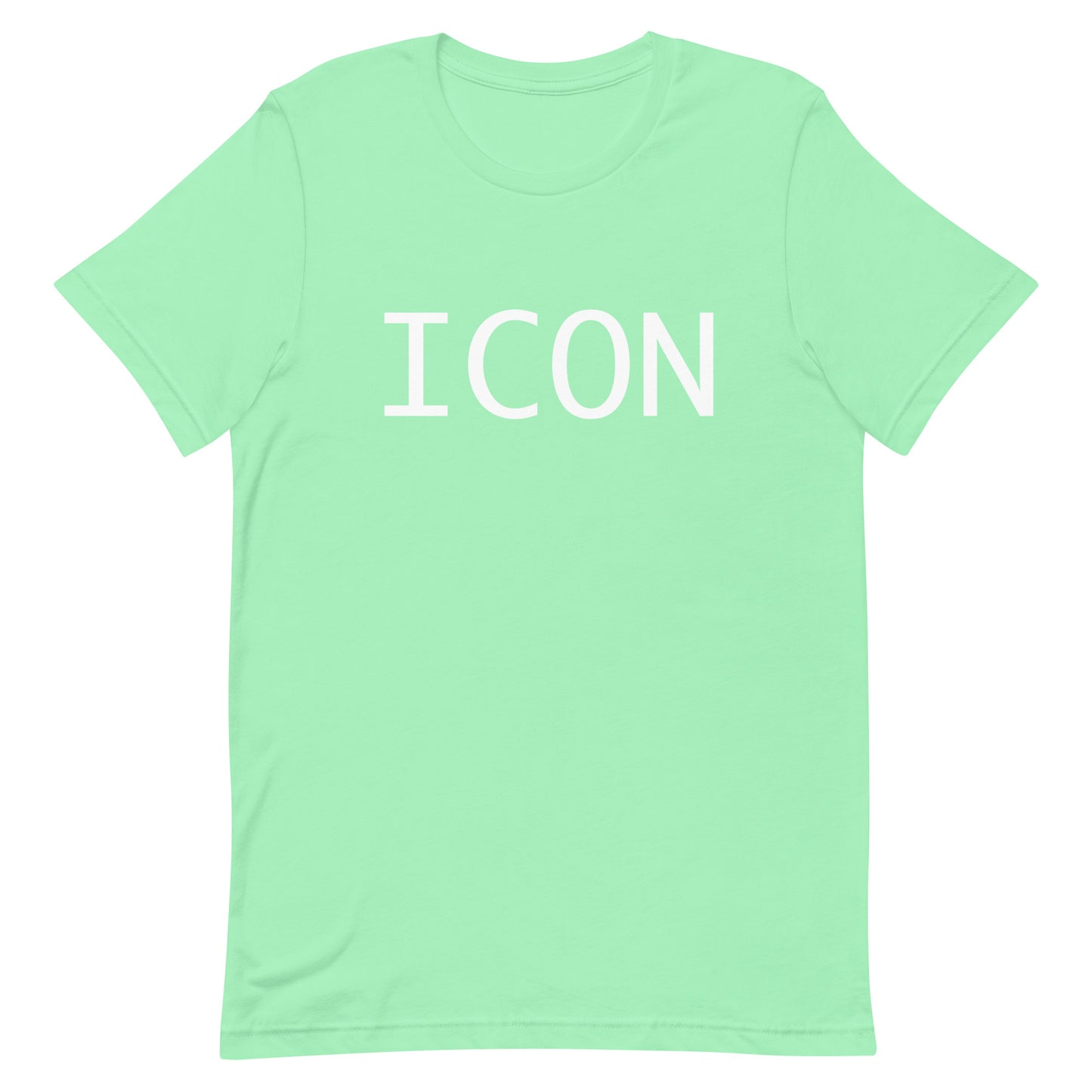 Light green t-shirt with 'ICON' printed on it against a white background