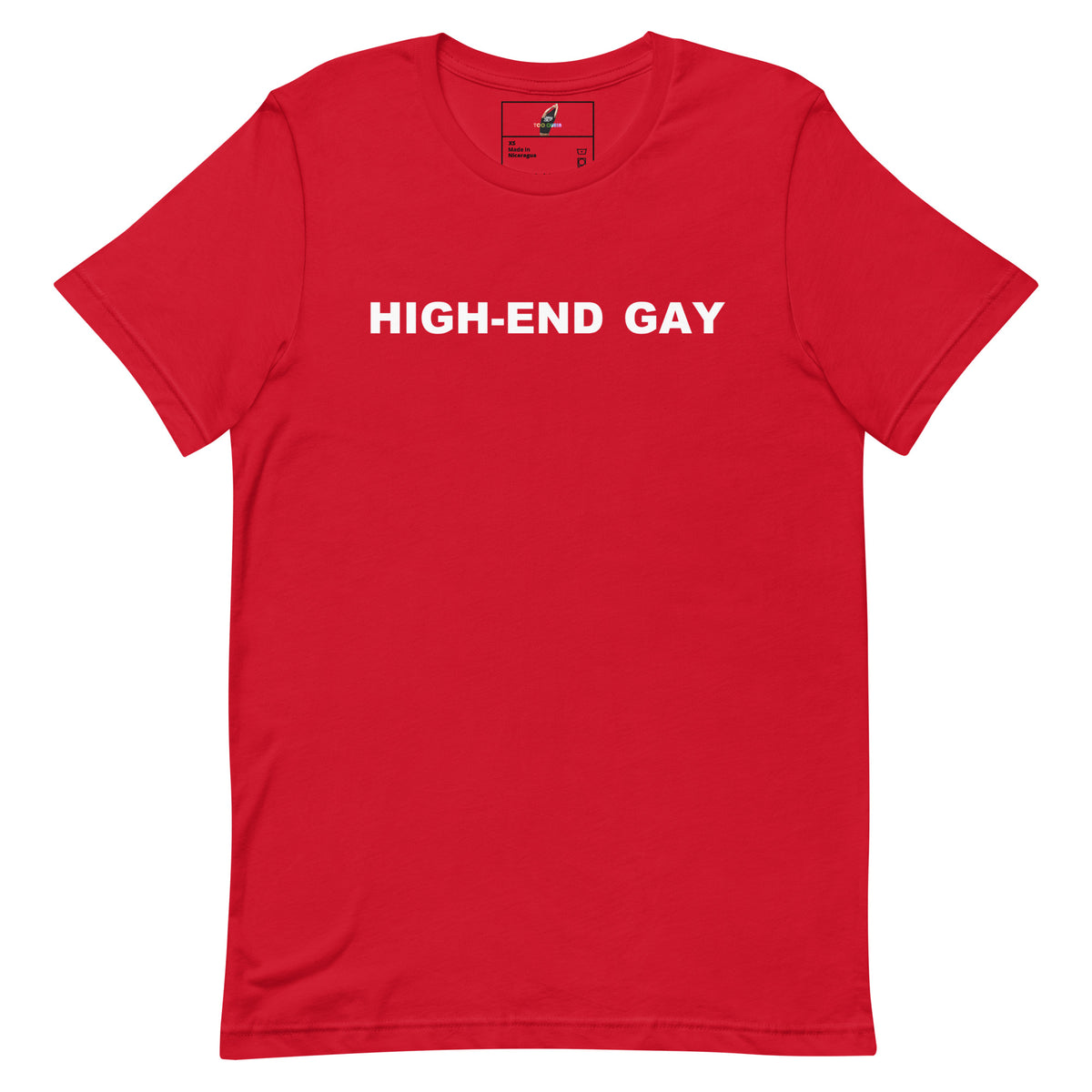 Red t-shirt with 'BigOleBass' text on a white background