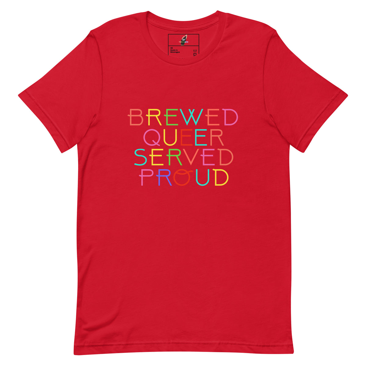 Brewed Queer Served Proud Unisex t-shirt - Red