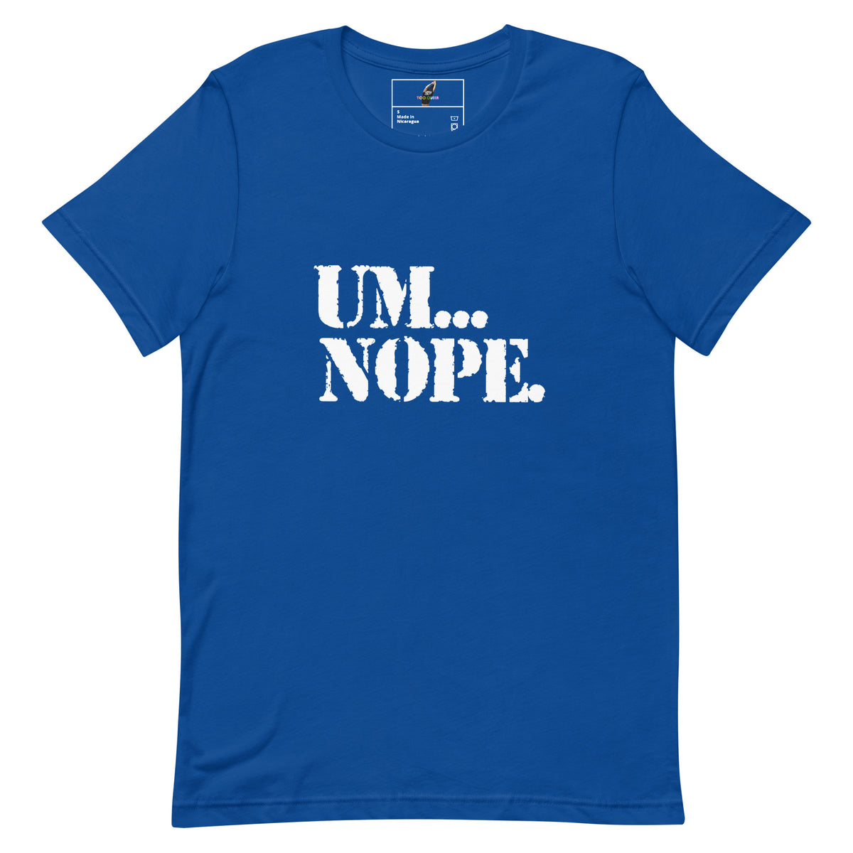Blue t-shirt with a graphic of a sloth riding a unicorn and 'To the Disco' text on a white background
