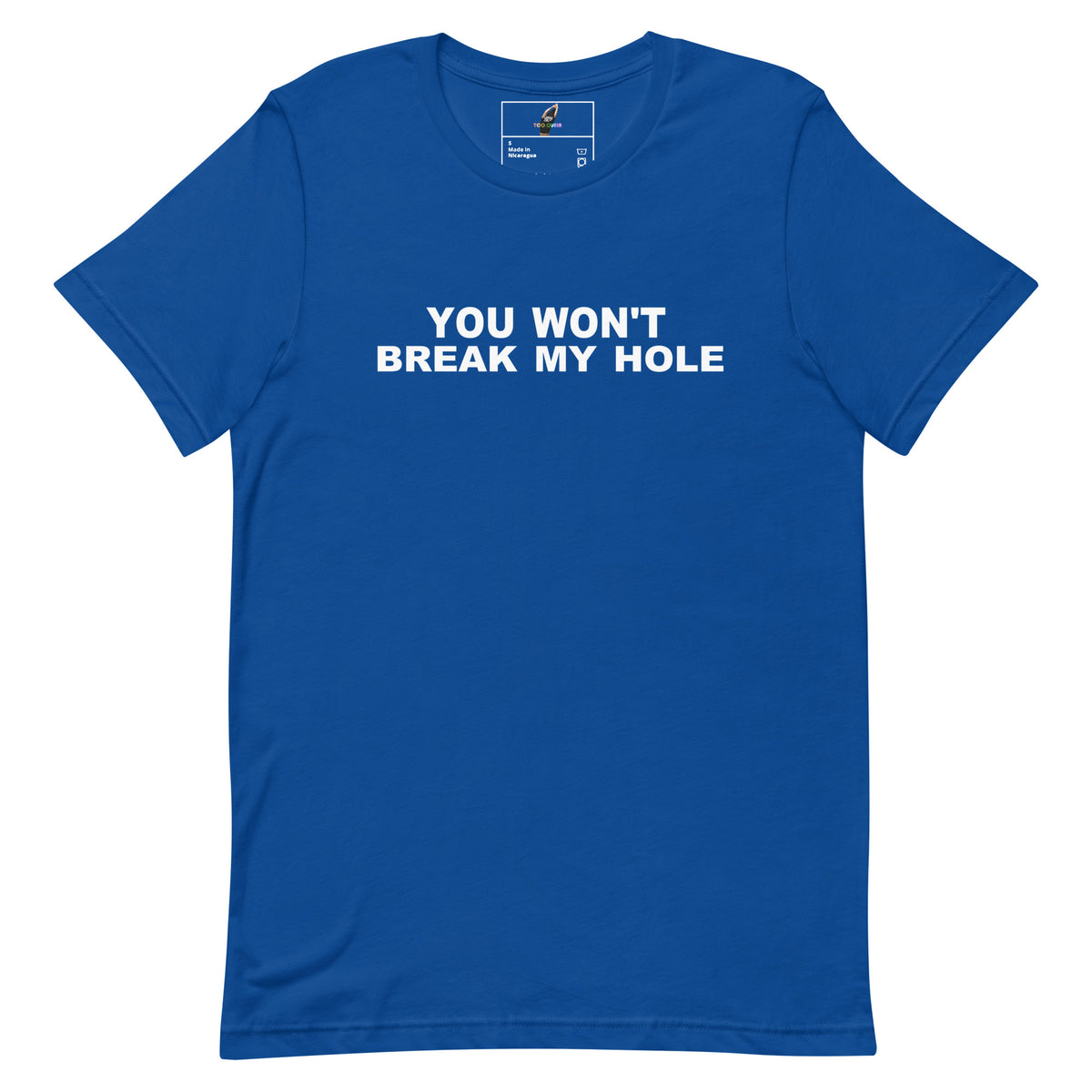Blue t-shirt with a white dog graphic and 'BIG BOSS' text on a white background