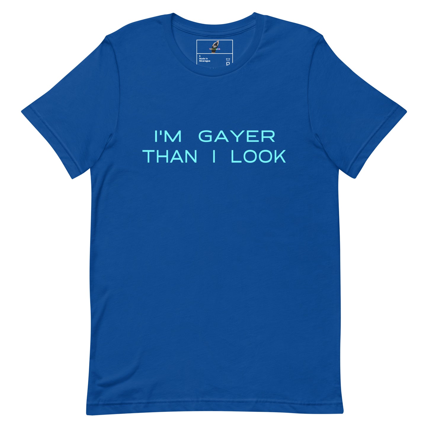 Blue t-shirt with 'It's Complicated.' text on a white background