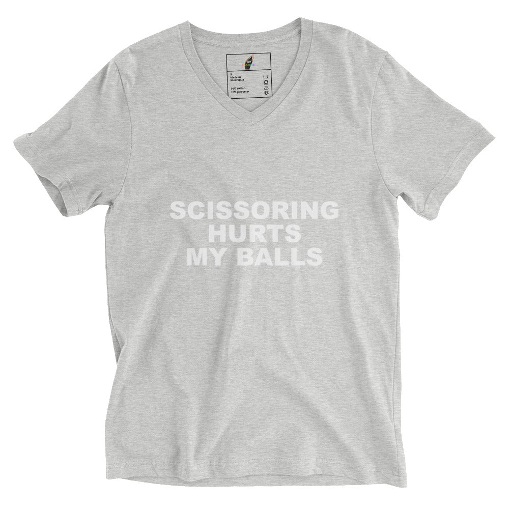 Scissoring Hurts My Balls Unisex Short Sleeve V-Neck T-Shirt - Athletic Heather