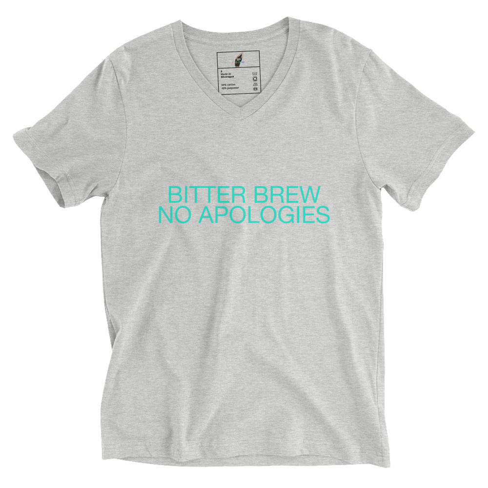 BITTER BREW NO APOLOGIES Unisex Short Sleeve V-Neck T-Shirt