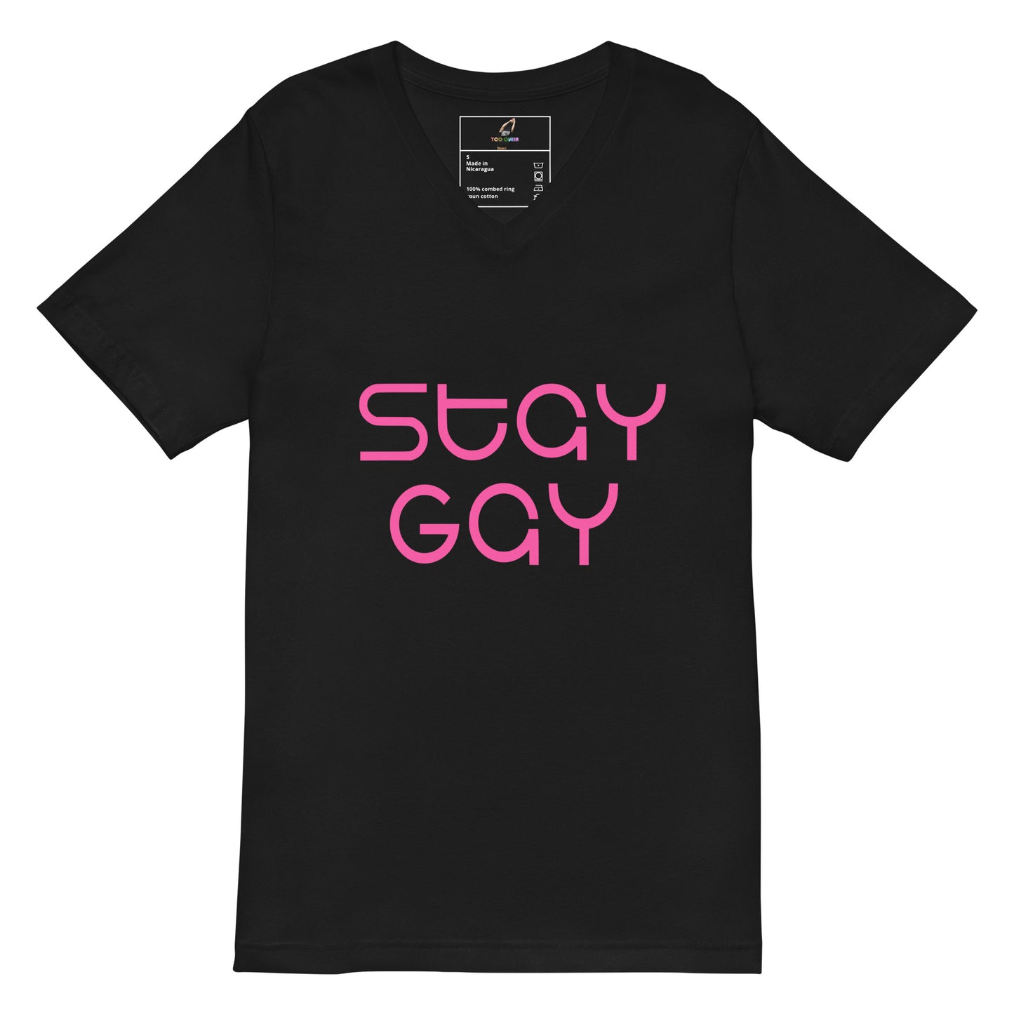 Dark gray t-shirt with a logo on a white background