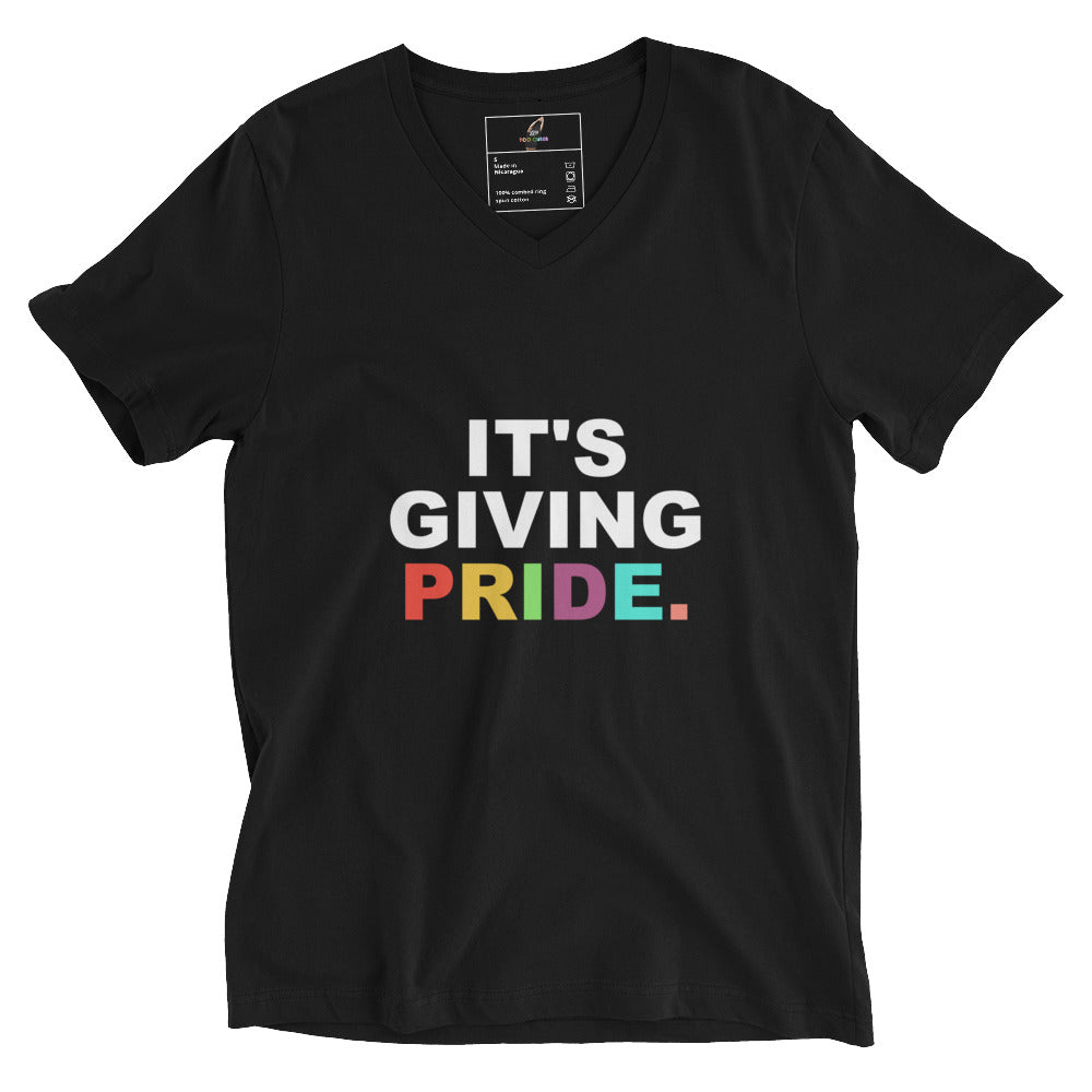 It's Giving Pride. Short Sleeve V-Neck T-Shirt - Black