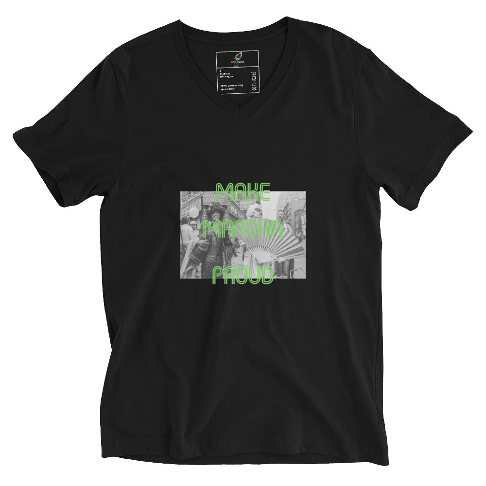 Make Marsha Proud Unisex Short Sleeve V-Neck T-Shirt  - Black