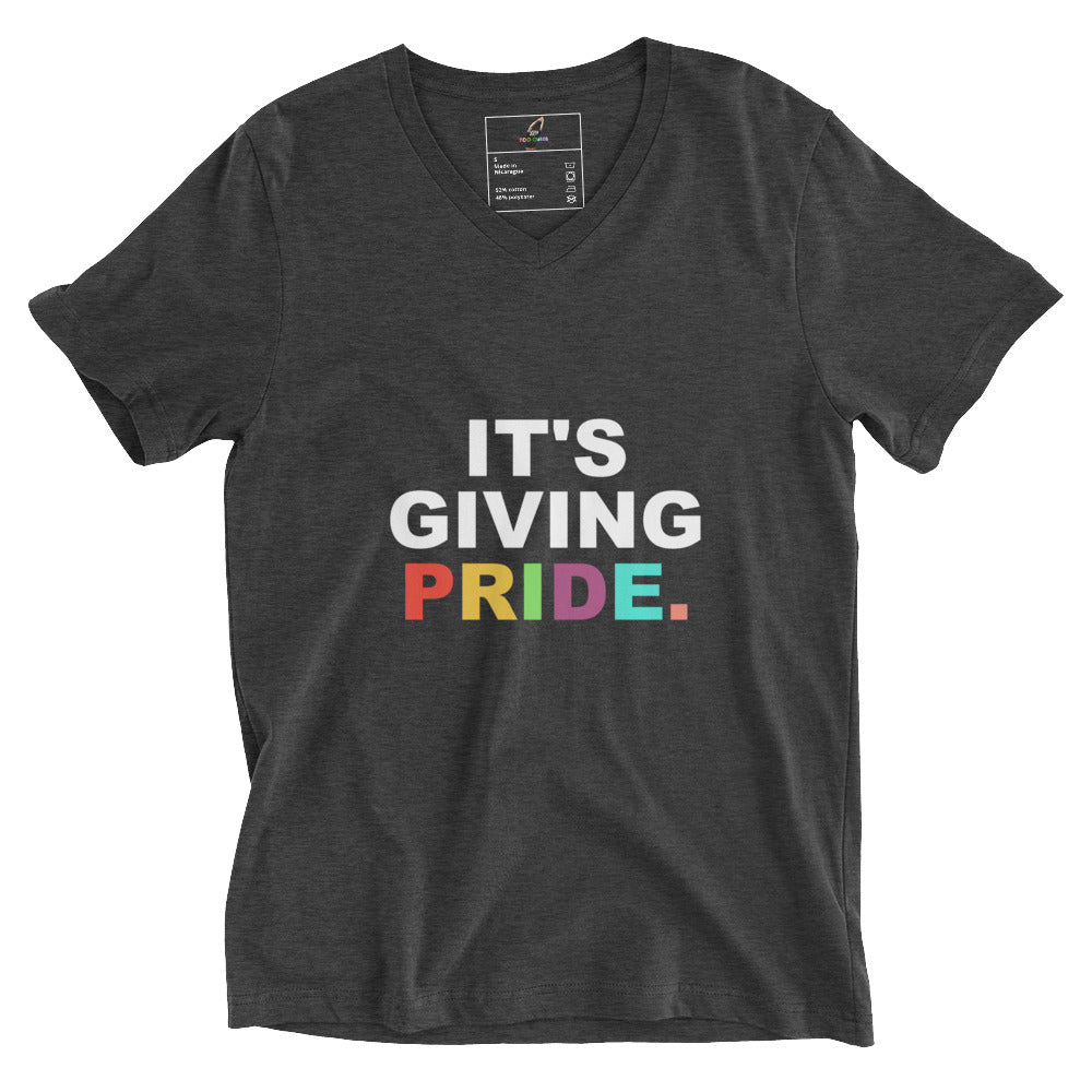 It's Giving Pride. Short Sleeve V-Neck T-Shirt - Grey Heather