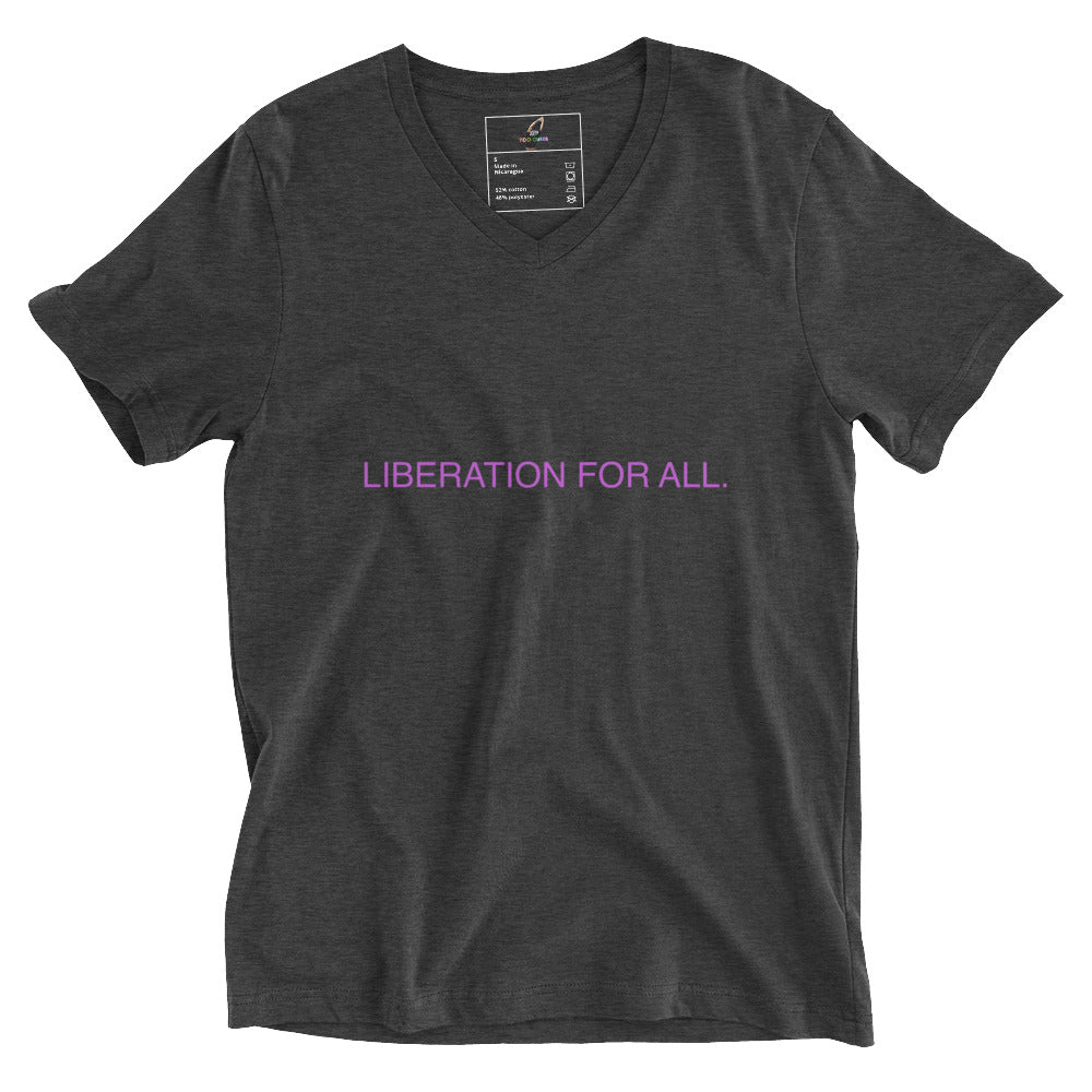 Liberation For All Short Sleeve V-Neck T-Shirt - Grey Heather