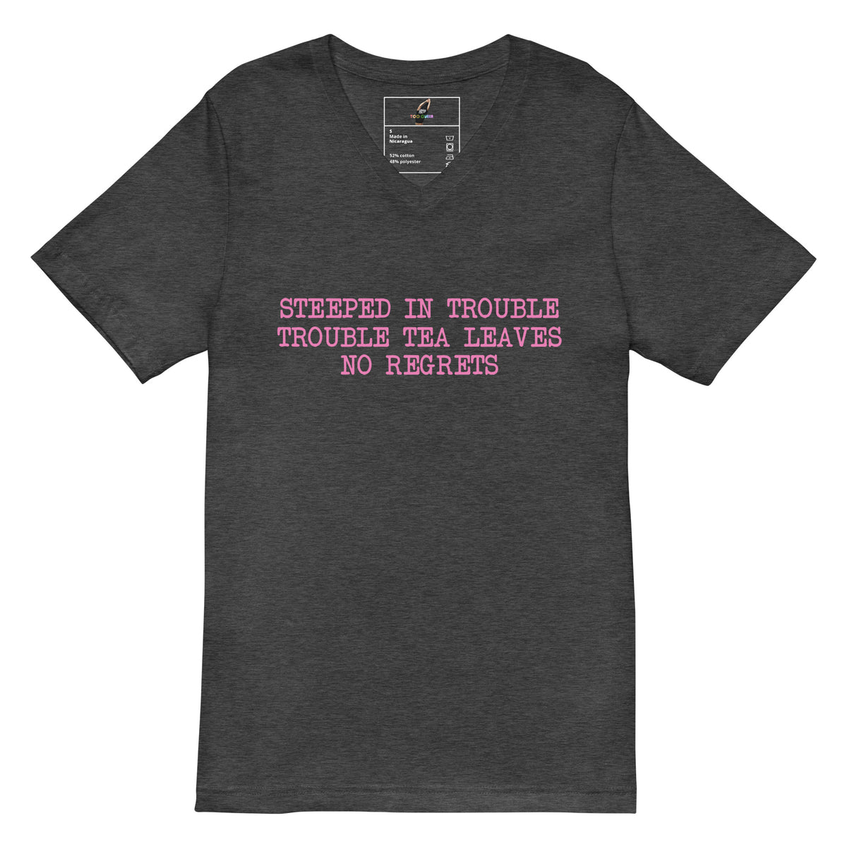 Steeped In Trouble Unisex Short Sleeve V-Neck T-Shirt - Grey Heather