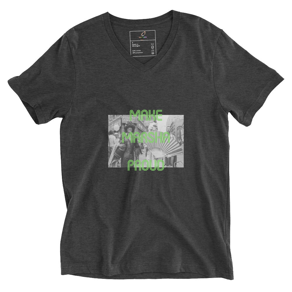 Make Marsha Proud Unisex Short Sleeve V-Neck T-Shirt - Dark Grey