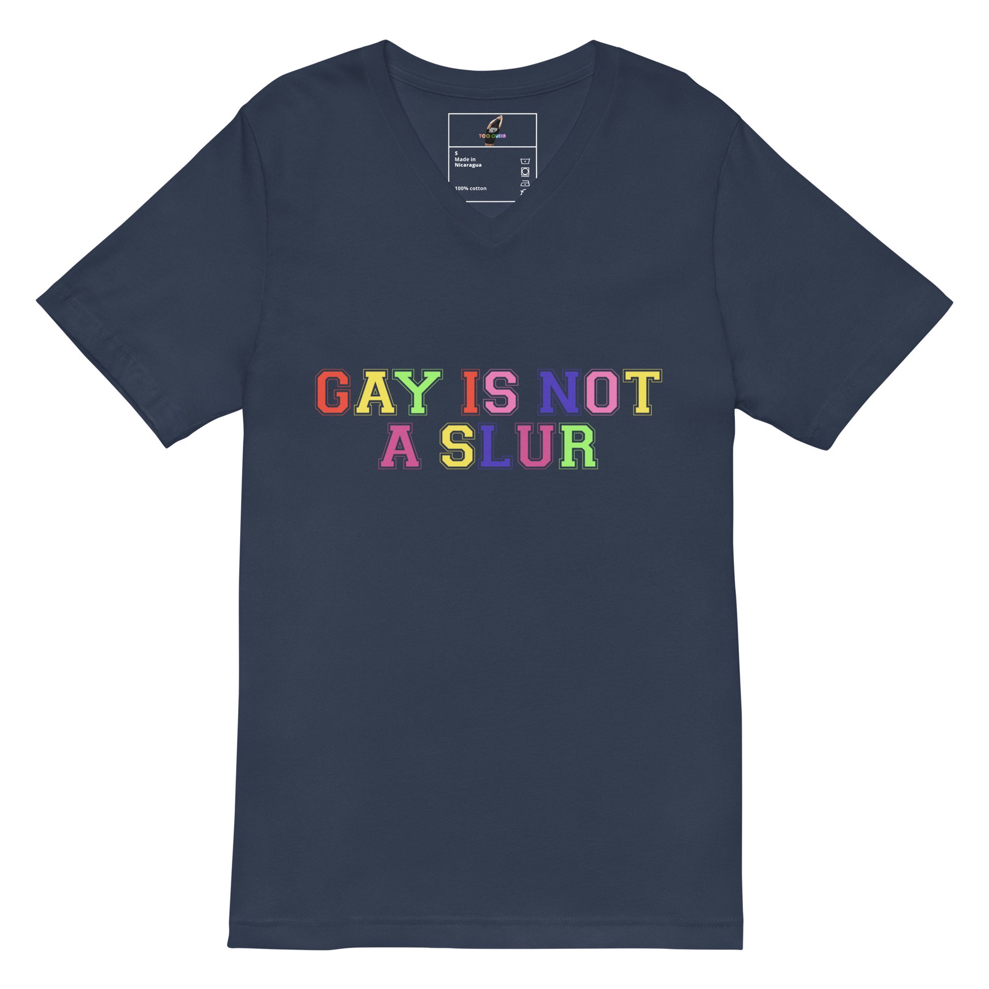 Gay Is Not A Slur Unisex Short Sleeve V-Neck T-Shirt - Navy
