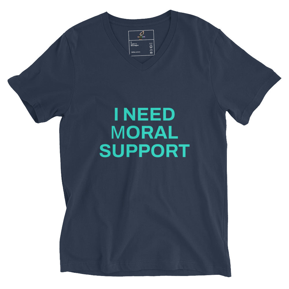 I Need mORAL Support Unisex Short Sleeve V-Neck T-Shirt - Navy