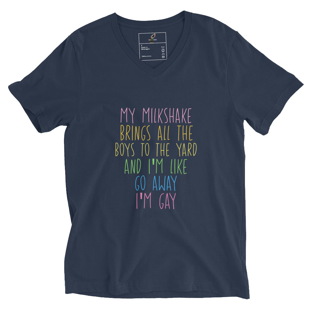 My Milkshake Brings All The Boys To My... Unisex Short Sleeve V-Neck T-Shirt  - Navy