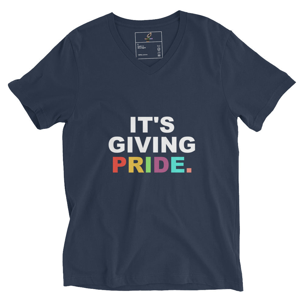 It's Giving Pride. Short Sleeve V-Neck T-Shirt - Navy