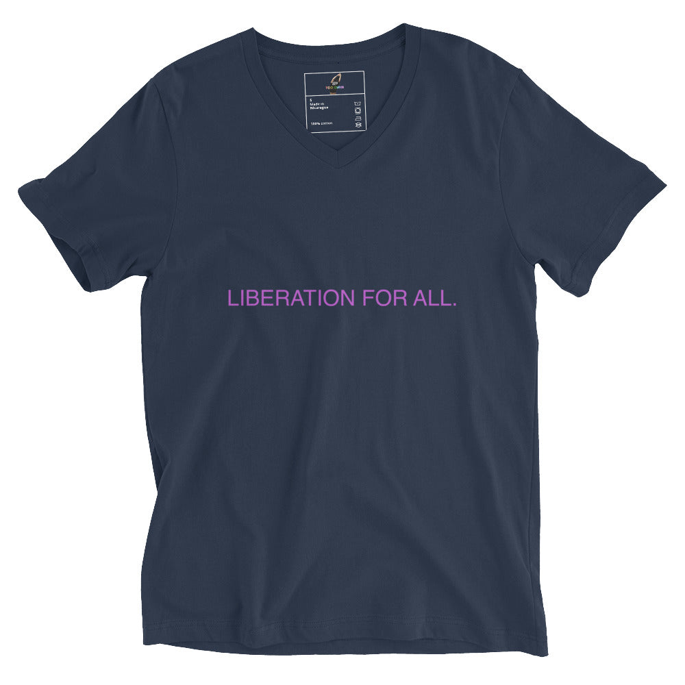 Liberation For All Short Sleeve V-Neck T-Shirt - Navy