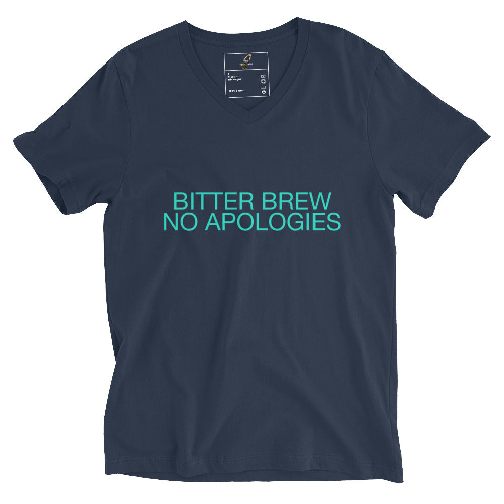 BITTER BREW NO APOLOGIES Unisex Short Sleeve V-Neck T-Shirt - Navy
