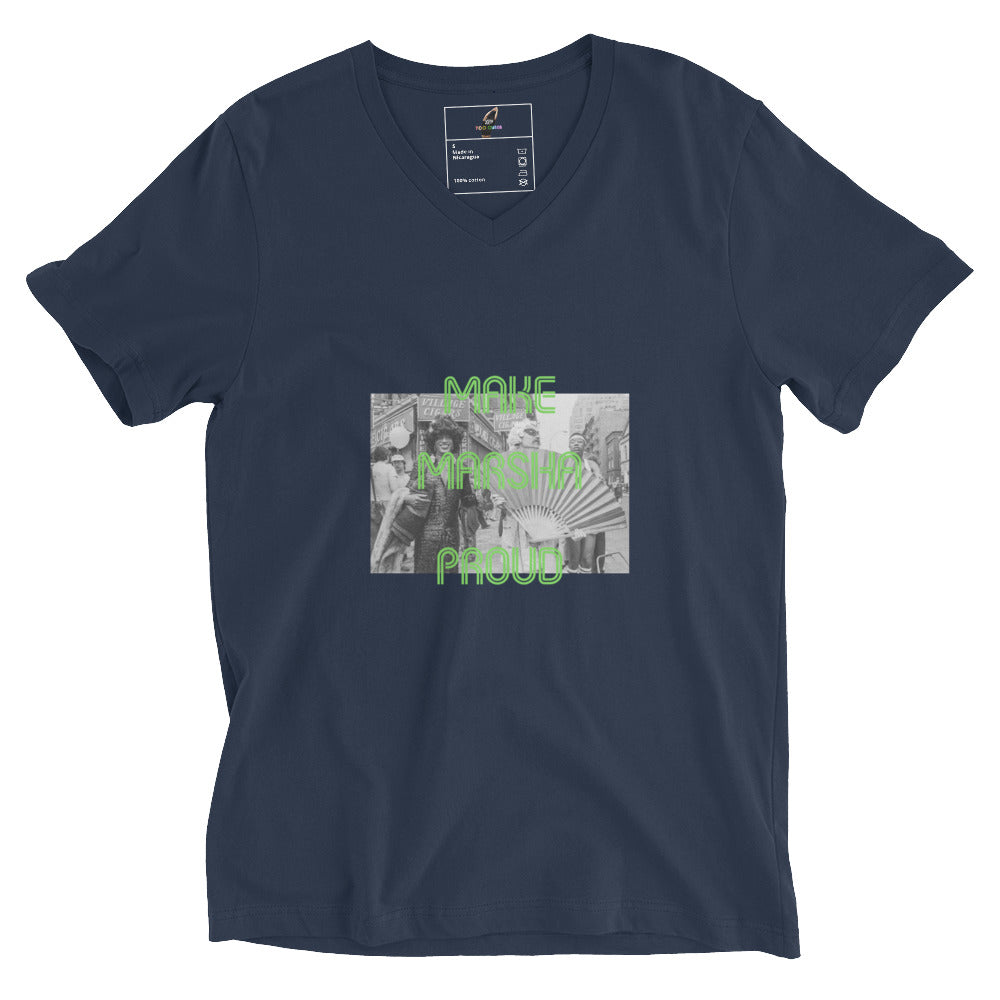 Make Marsha Proud Unisex Short Sleeve V-Neck T-Shirt - Navy