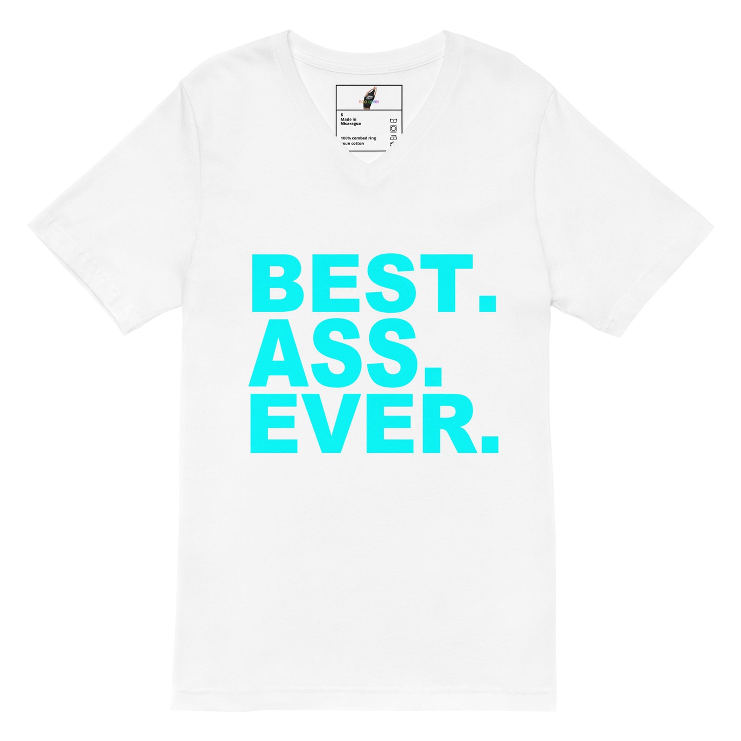 A white short-sleeve crewneck t-shirt featuring the text 'BEST. ASS.
