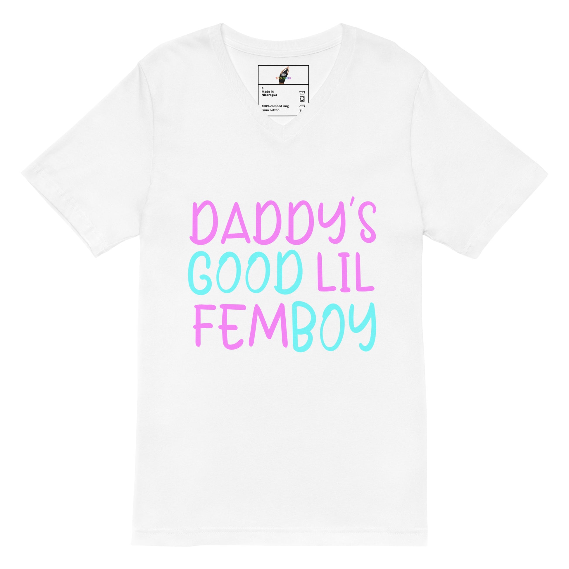 Daddy's Good Lil Femboy V-Neck T-Shirt - White